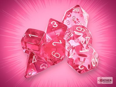 CHX23084 Translucent Pink/White Poly 7pc Dice Set image 0